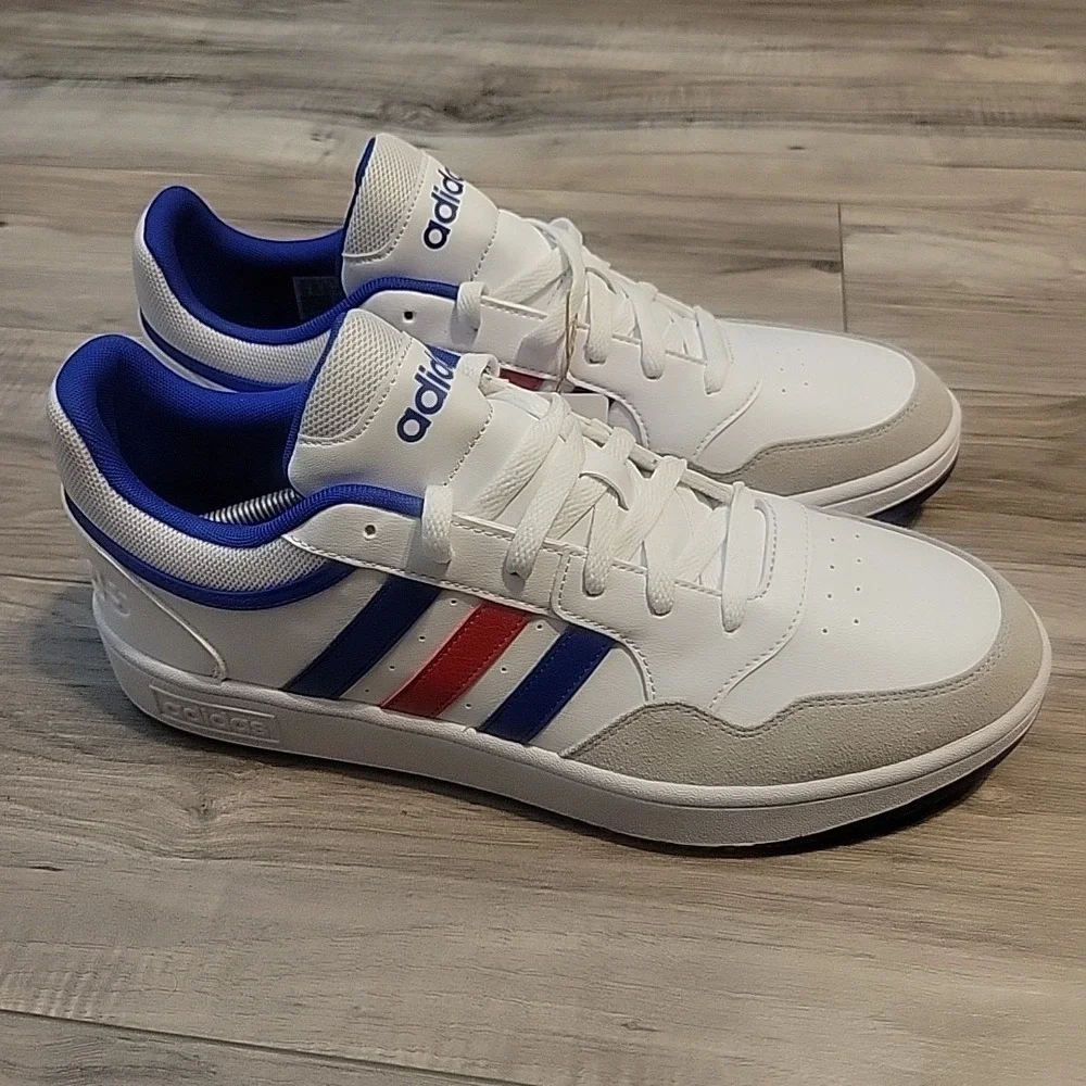 Adidas VL Court 3.0 Shoes Mens 12 White Blue Red Stripe Skatebording Sneaker NEW